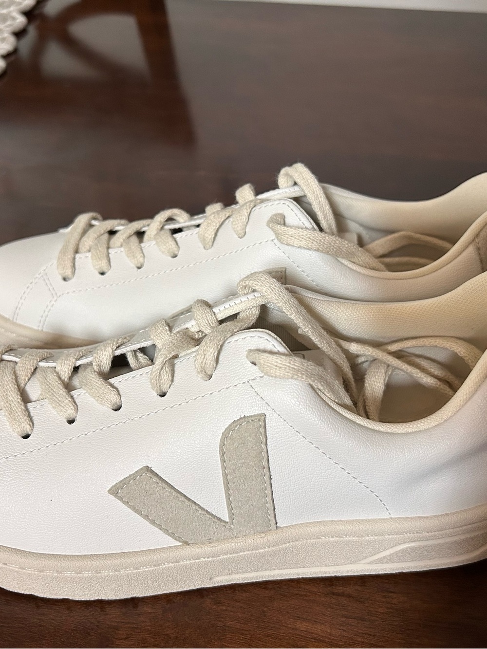 Veja White and Off-White Leather Sneakers